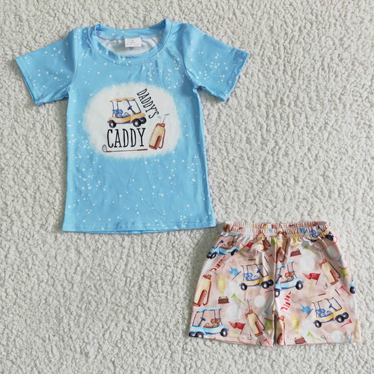 promotion RTS BSSO0024 Daddy's Caddy Golf Blue Boys Short Sleeve Shorts Outfits