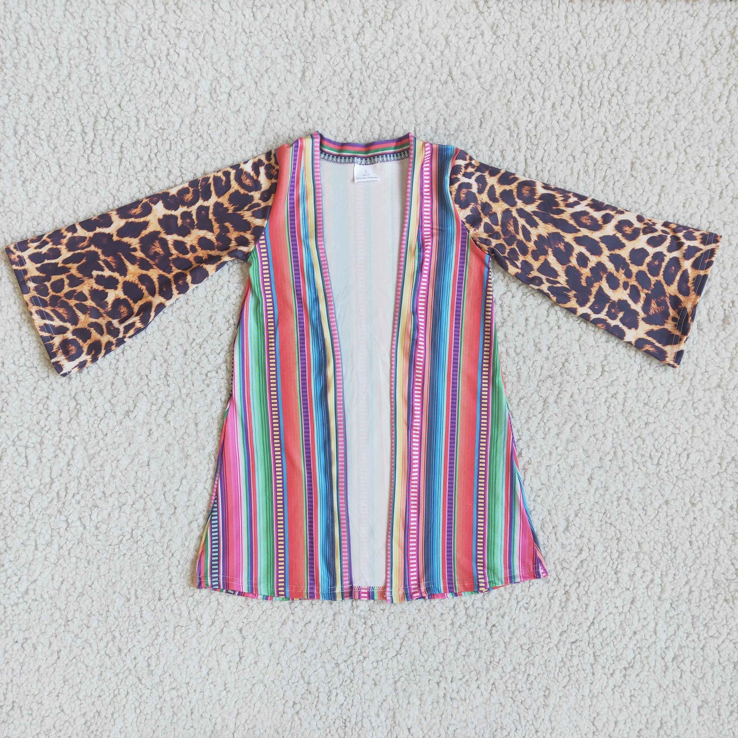 6 A13-6 Pink Striped Print Leopard Print Girls Long Sleeve Cardigan