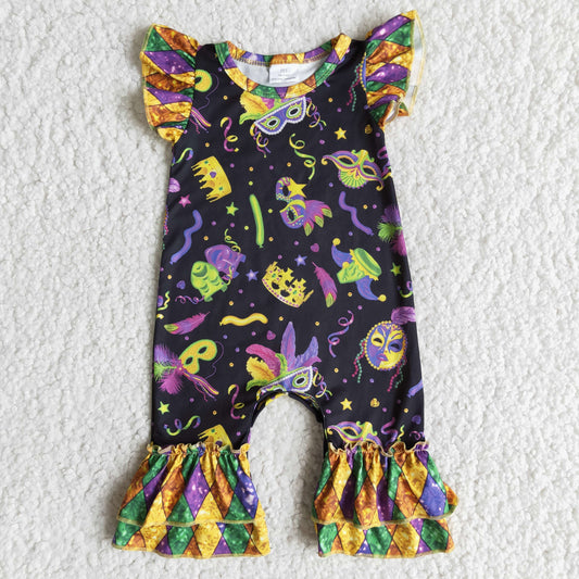 Mardi Gras Print Kids Romper