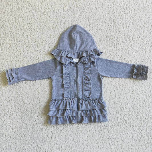 GT0015 Grey Ruffles Girls Long Sleeve Hoodies Top