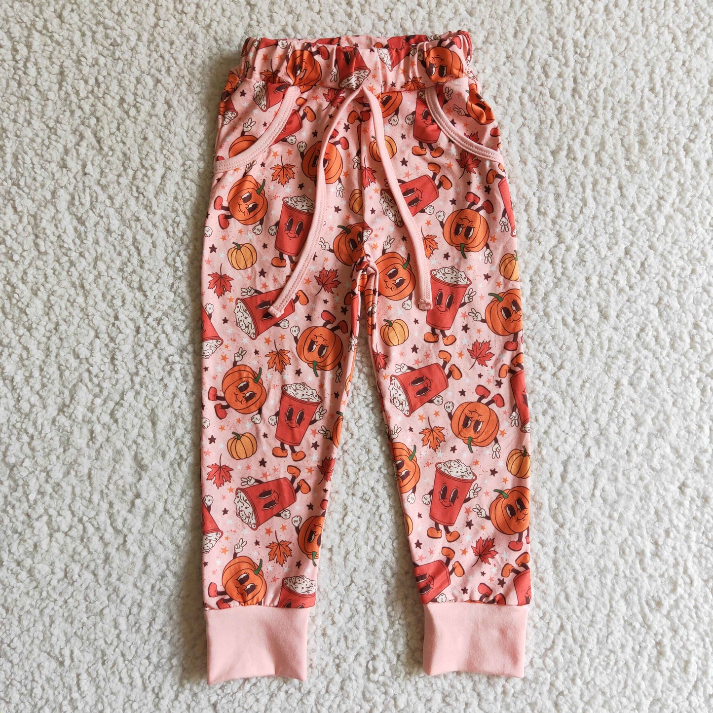 P0026 Halloween Pumpkin Cartoon Pink Orange Baby Girls Legging Long Pants