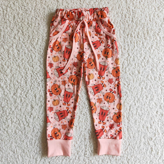 P0026 Halloween Pumpkin Cartoon Pink Orange Baby Girls Legging Long Pants