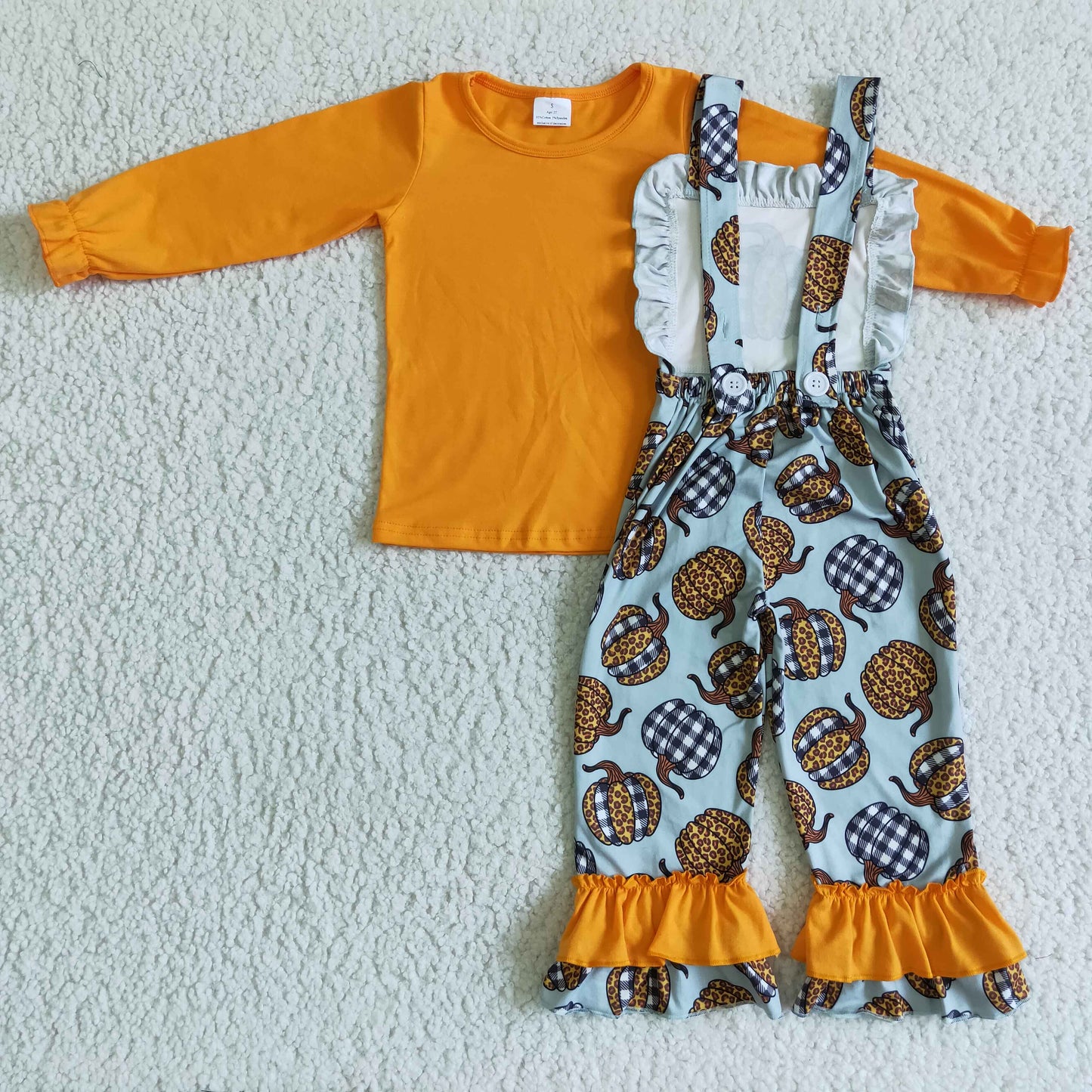 GLP0114 Halloween Pumpkin Orange Yellow Black Plaid Leopard Overalls Girls Long Sleeve Bell Bottom Pants Outfits