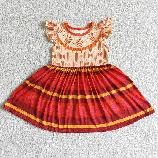 promotion GSD0010 RTS Orange Yellow Stripes Princess Cartoon Girls Flutter Sleeve Dresses