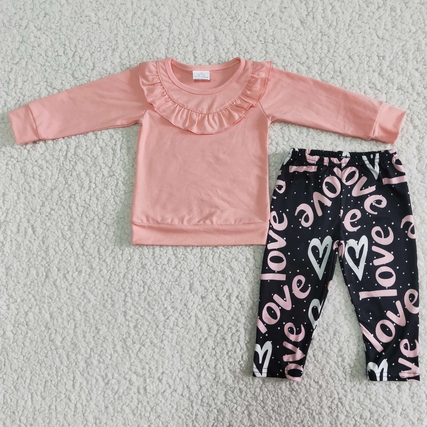 Clearance 6 A28-29 Valentine Pink Long Sleeve Love Print Pants Girls Set