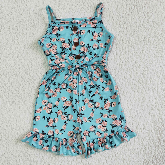 SR0002 Summer Blue Floral Print Jumpsuits