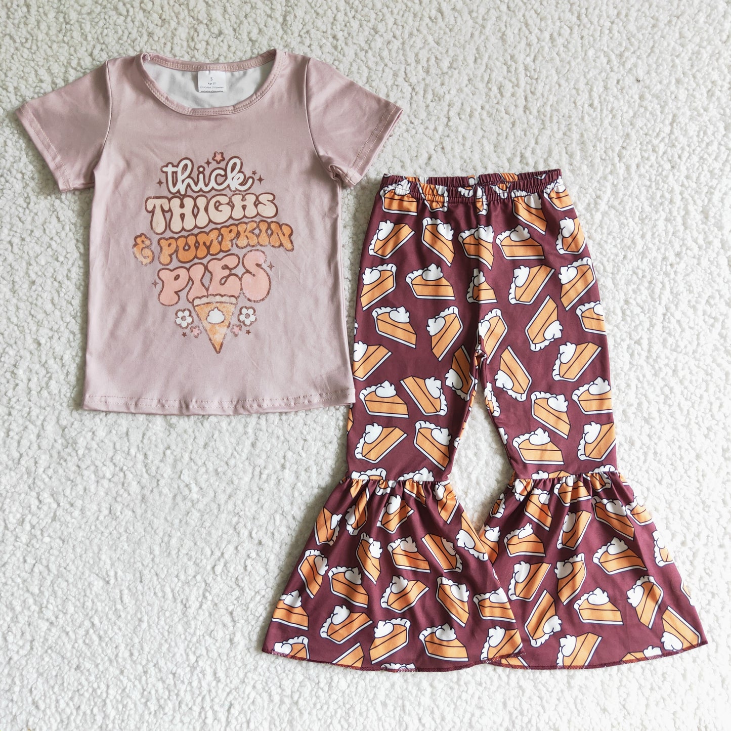 GSPO0185 Halloween Pumpkin Pies Orange Girls Short Sleeve Bell Bottom Pants Outfits