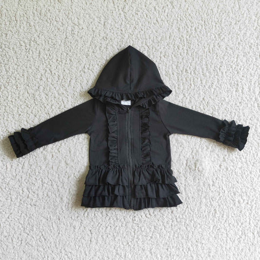 GT0016 Black Ruffles Girls Long Sleeve Hoodies Top