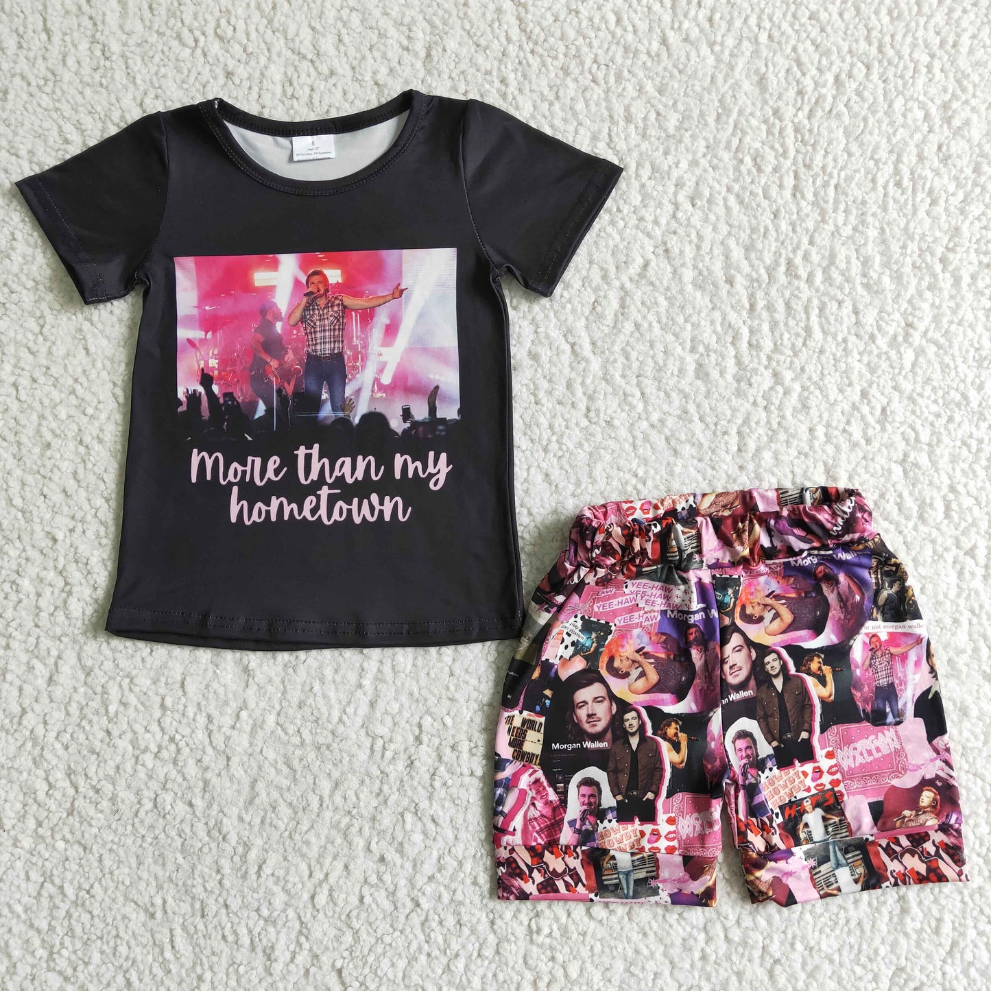 GSSO0013 More Than My Hometown Singer Black Pink Girls Short Sleeve Shorts Outfits