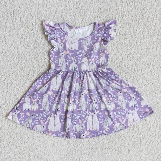 Clearance D4-18 Purple Rabbits Easter Girls Dress