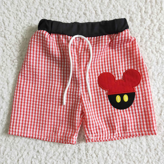 A2-11* Red Plaid Embroidery M Cartoon Boys Bathing Suits Swimsuits Swimming Trunks Shorts Pants