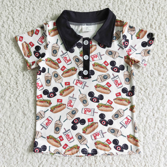 BT0021 Chicken Coffee Hamburger Cartoon Polo Short Sleeve Top Boys Collar T-Shirts