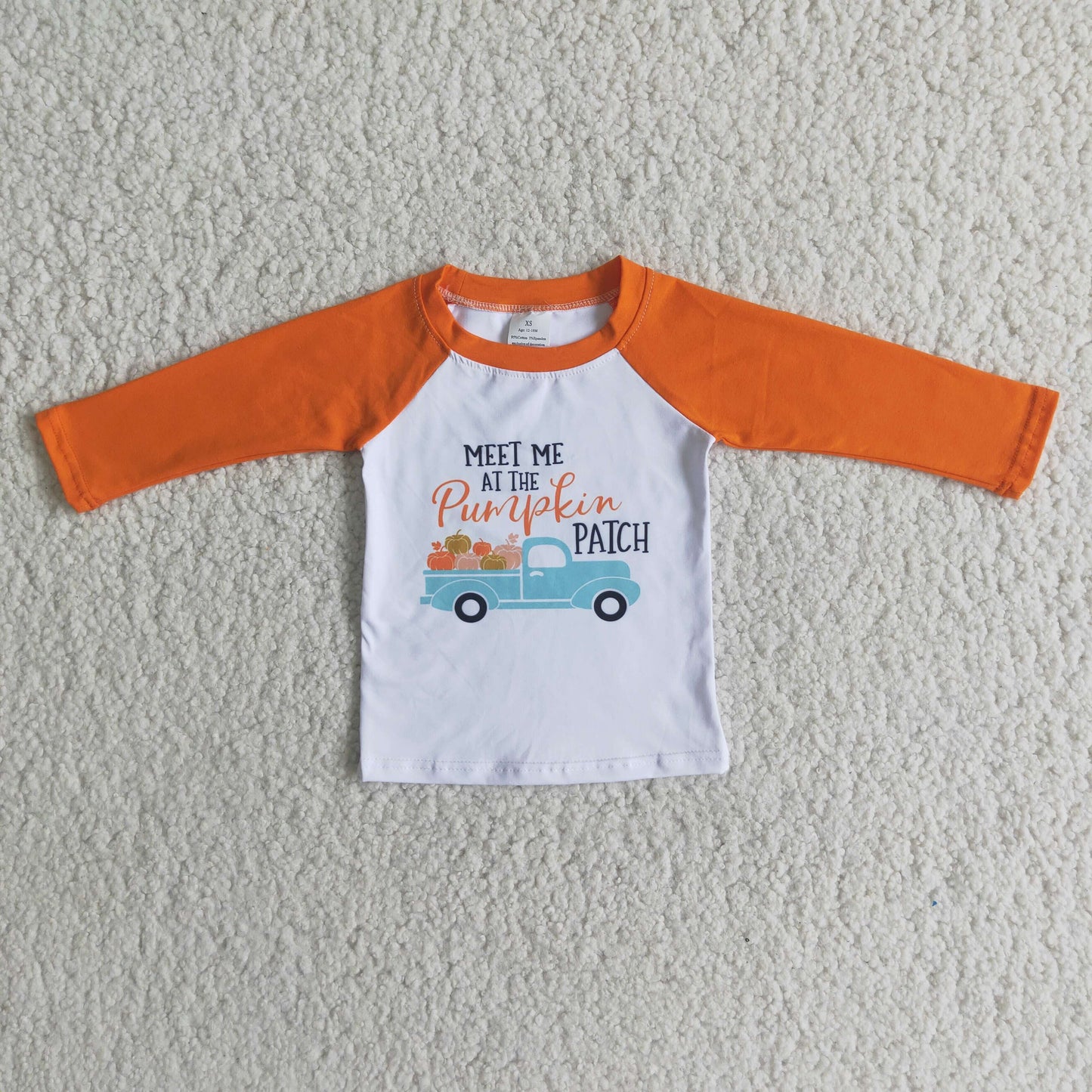 6 A11-17 Halloween Pumpkin Orange Raglan Boys Long Sleeve Top T-shirts