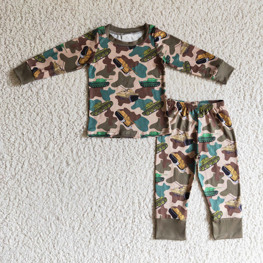 BLP0124 Green Camo Boys Long Sleeve Pants Outfits Pajamas