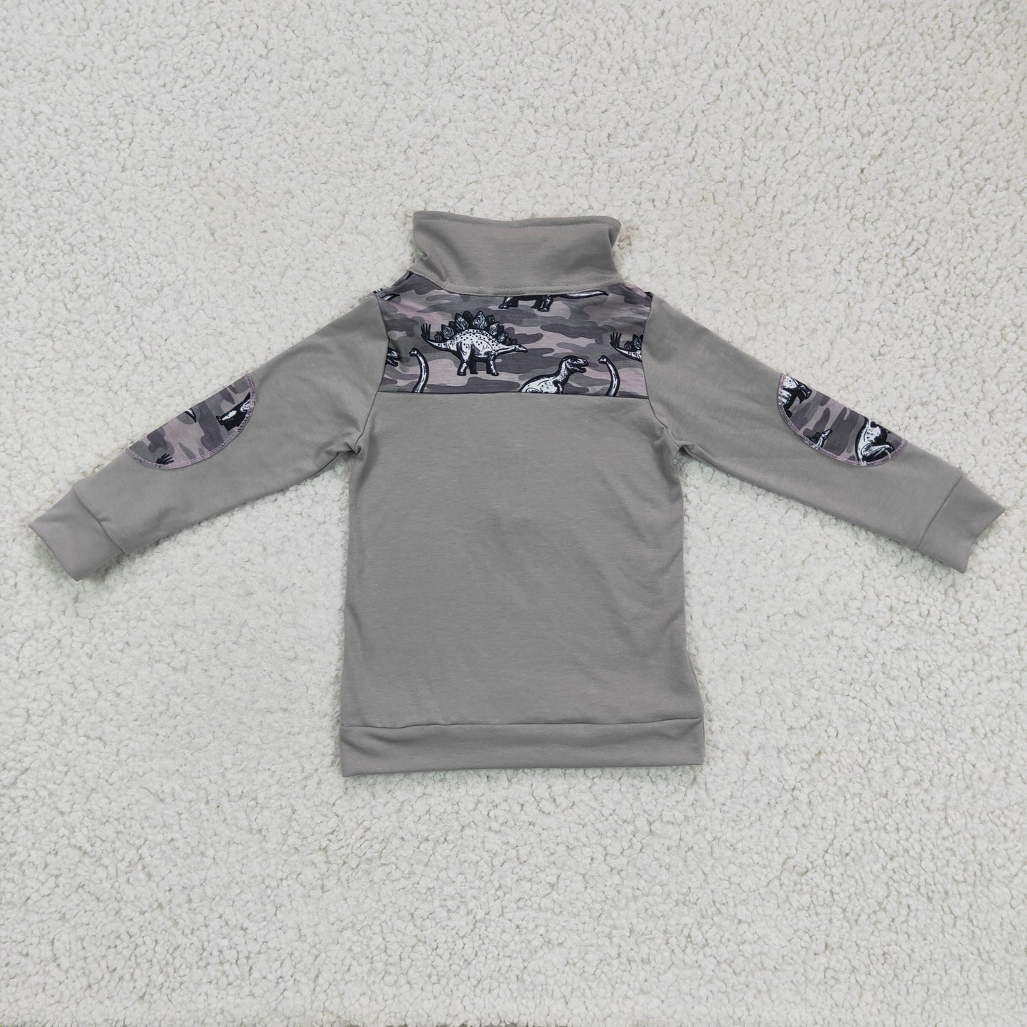 BT0106 Grey Dinosaur Camo Boys Long Sleeve Top Collar Polo Pullover T-Shirts