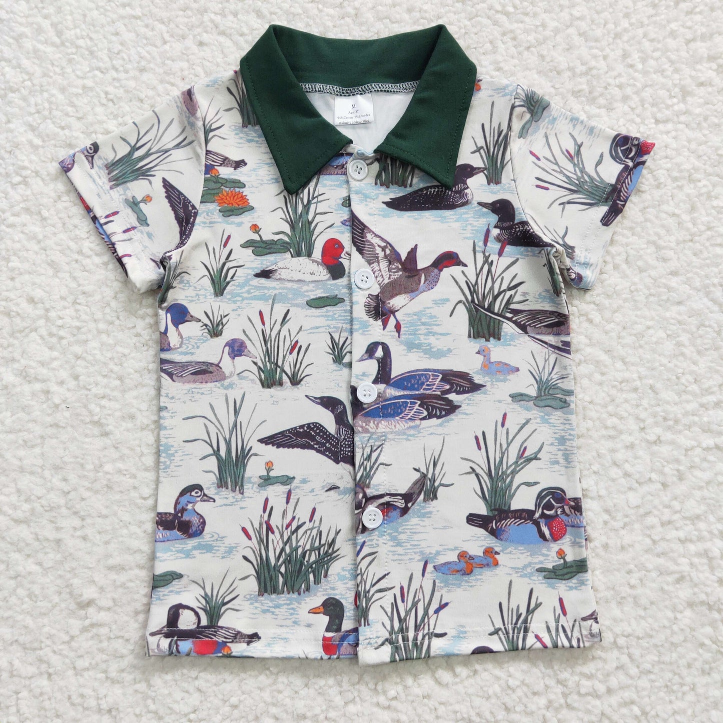 BT0159 Green Duck Boys Short Sleeve Top Collar T-Shirts