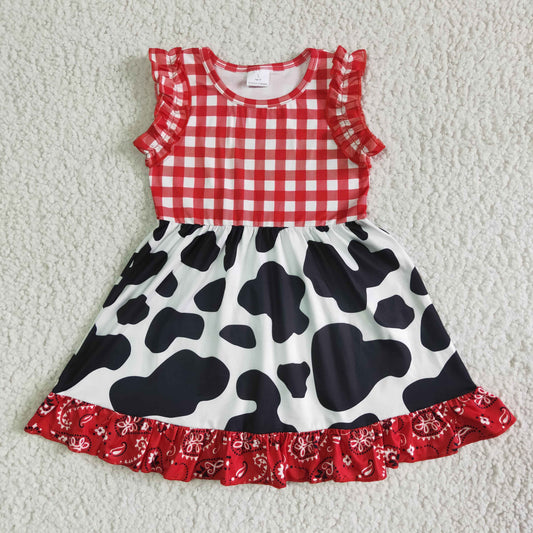 promotion RTS GSD0015 Red Plaid Cow Print Girls Sleeveless Dresses