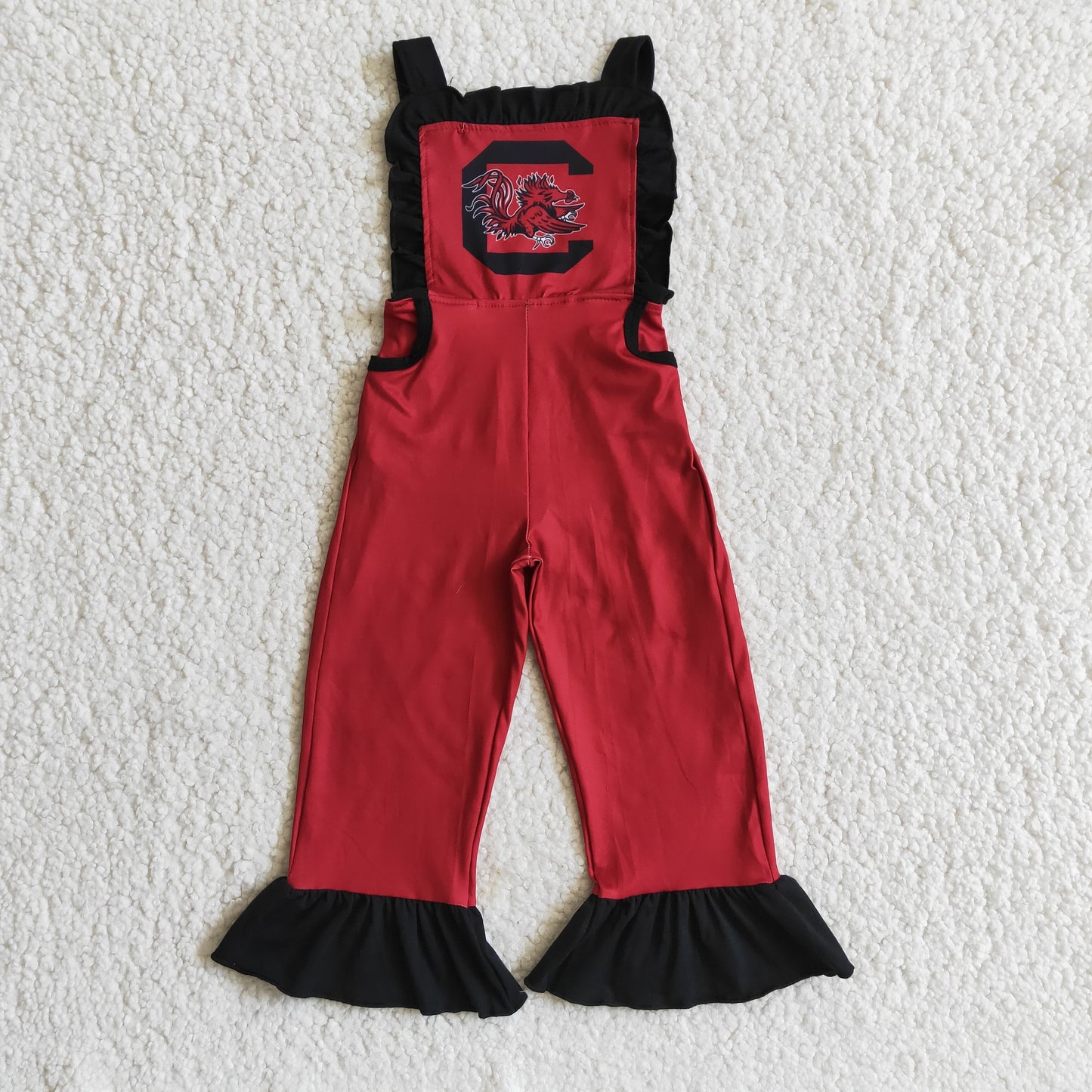 E3-14 Red Black Football Team Overalls Pants Jumpsuit