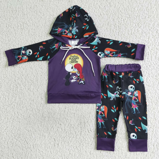 BLP0030 Halloween Purple Ghost Cartoon Pocket Boys Long Sleeve Hoodies Outfits