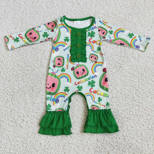 Clearance 6 A9-4 St. Patrick Green Melon Cartoon Romper