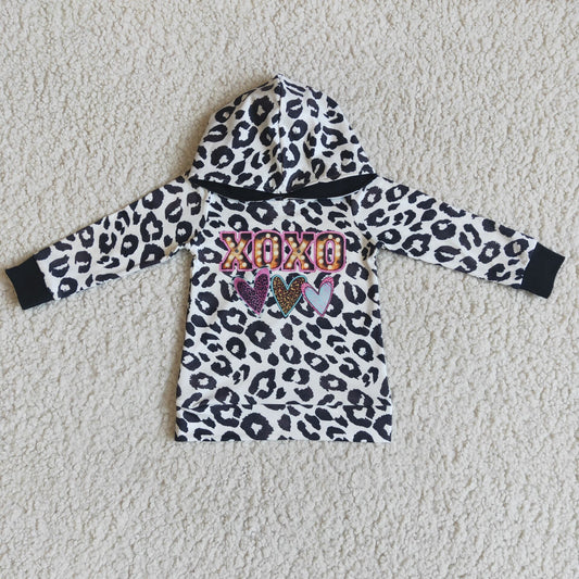 Clearance  6 C10-28 XOXO Valentine's Day Kids Leopard Print Hoodie Top