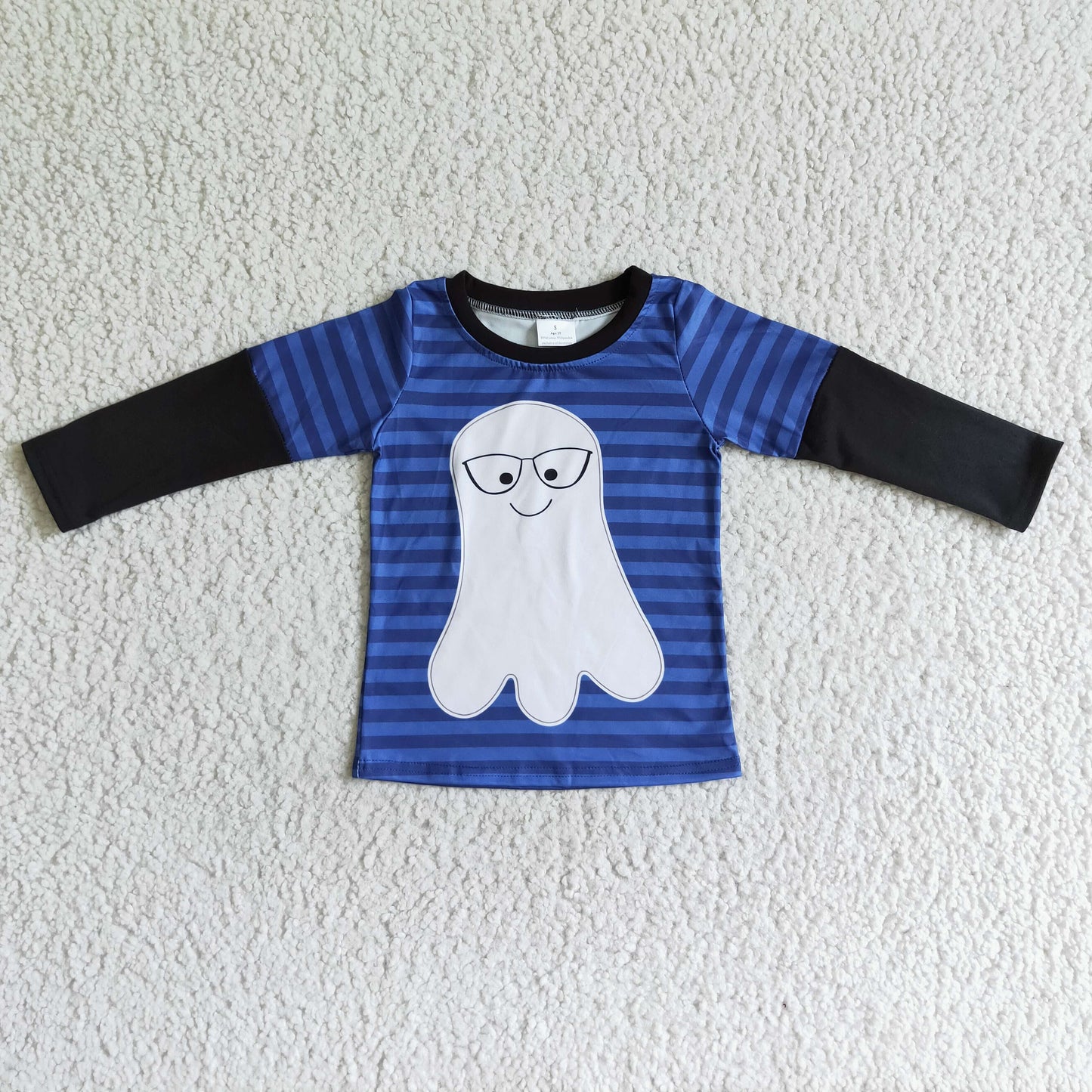 BT0053 Halloween Blue Stripes Ghost Cartoon Cartoon Boys Long Sleeve Top T-shirts