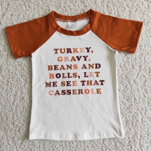 D5-3 Thanksgiving Day Turkey Letter Boys Short Sleeve Top T-shirts