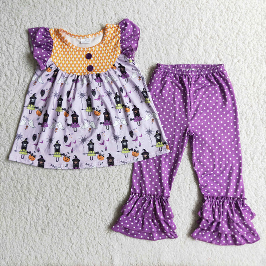 Halloween Adorable Flutter Sleeve Dots Print Pants