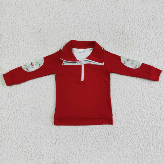 BT0047 Christmas Red Boys Long Sleeve Top Collar Polo Pullover T-Shirts