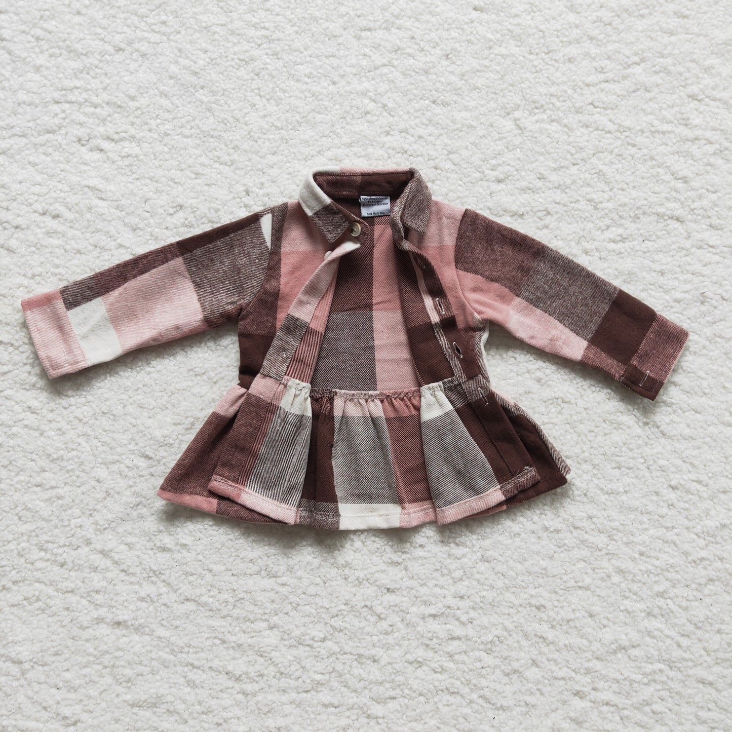 GT0090 Pink Plaid Collar Girls Long Sleeve Top