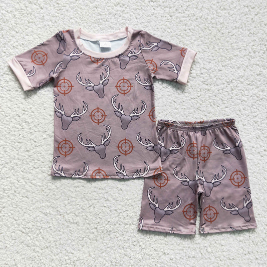 promotion RTS BSSO0099 Brown Highland Cow Deer Boys Short Sleeve Shorts Outfits