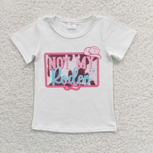 GT0139 Pink Leopard Not My Rodeo Cowboy Girls Short Sleeve Top T-shirts