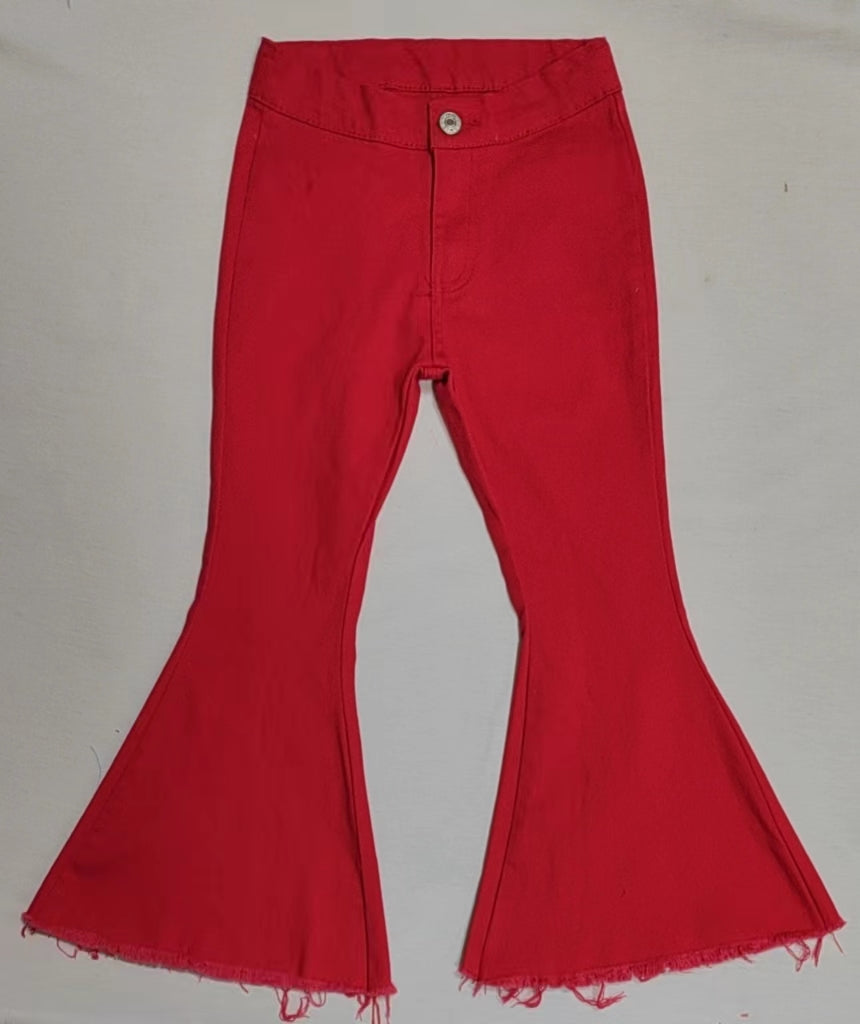 P0083 Red Bell Bottom Denim Jeans 202512 RTS