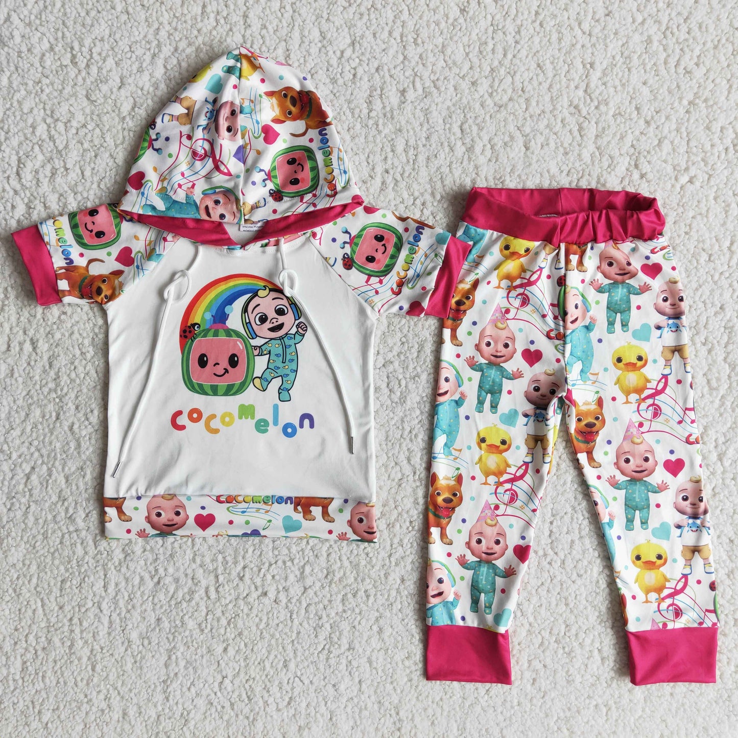 promotion RTS E13-16 Melon Rainbow Short Sleeve Hoodie Outfits