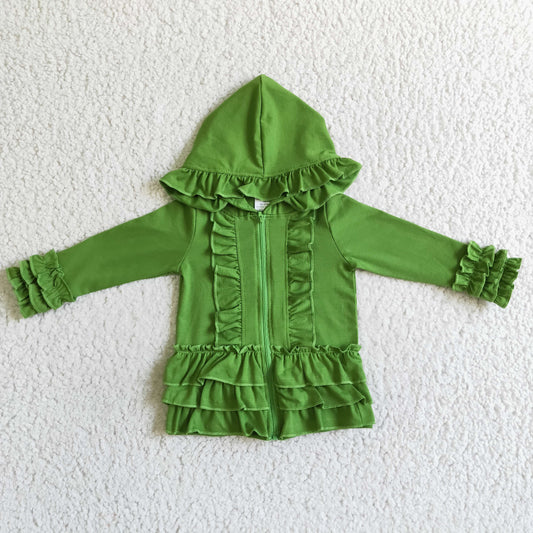 GT0017 Green Ruffles Girls Long Sleeve Hoodies Top