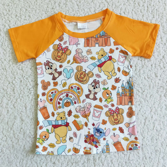 BT0044 Halloween Orange Pumpkin Castle M Cartoon Boys Short Sleeve Top T-shirts