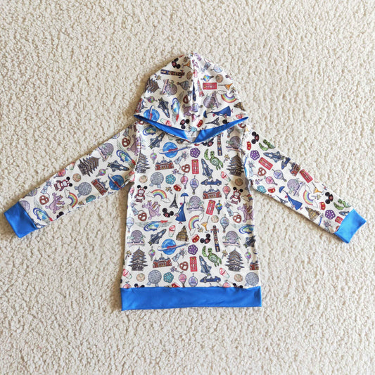 BT0118  Blue M Cartoon  Boys Long Sleeve Hoodies Top