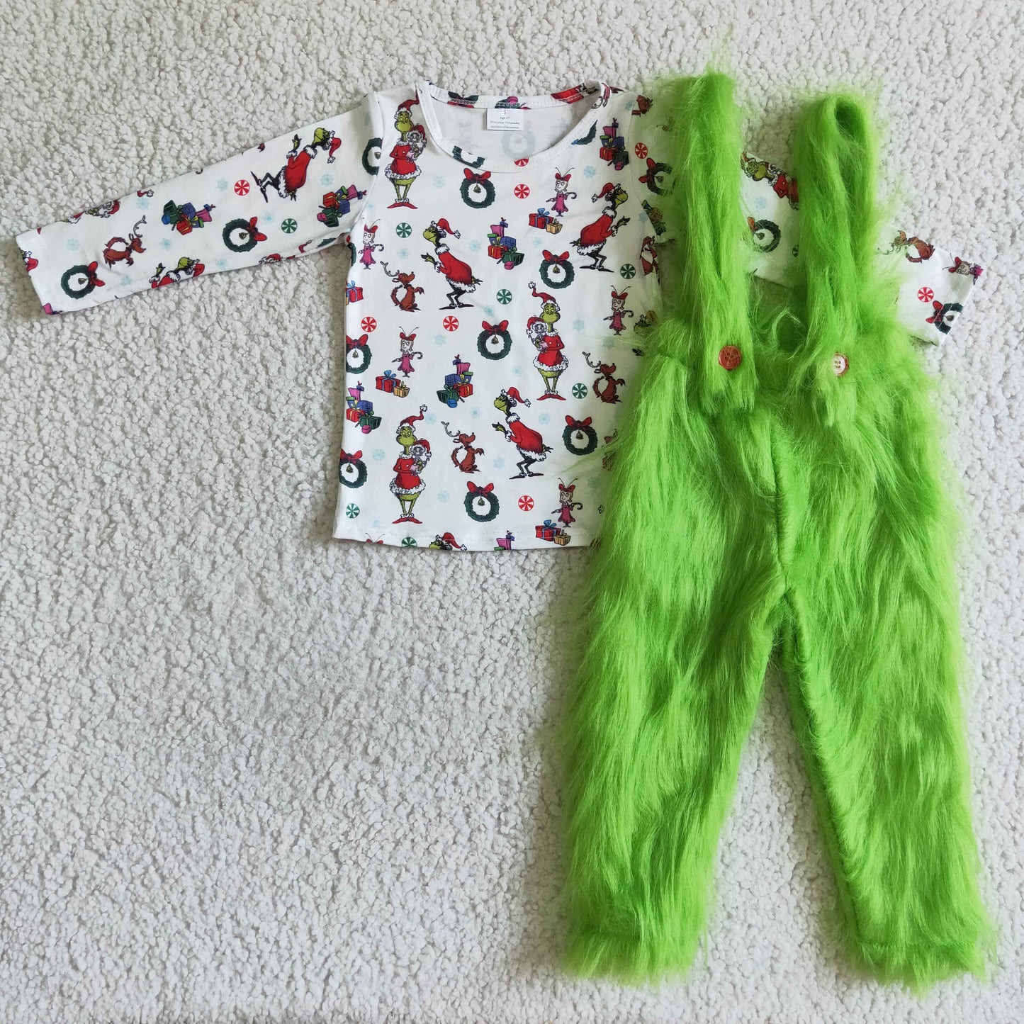 6 B0-4 Christmas Green Cartoon Tulle Tutu Overalls Boys Long Sleeve Pants Outfits