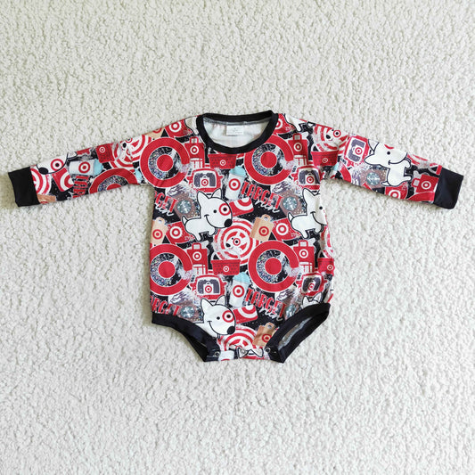 LR0050 Dog Red Circle Target Cartoon Girls Long Sleeve Romper