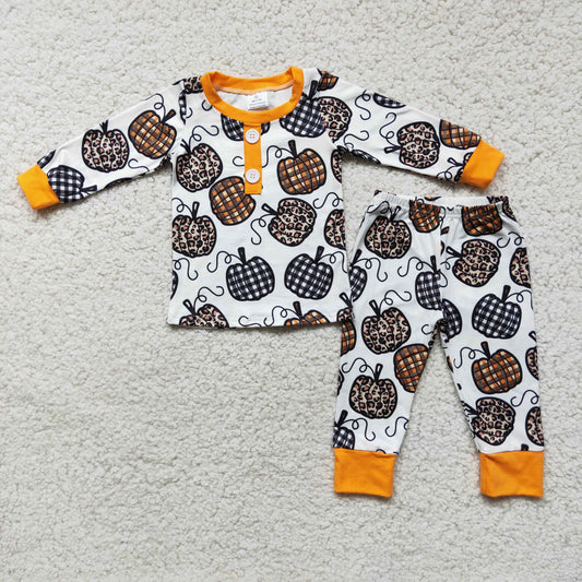 Fall Pumpkin Print Ruffles Boys Pajamas