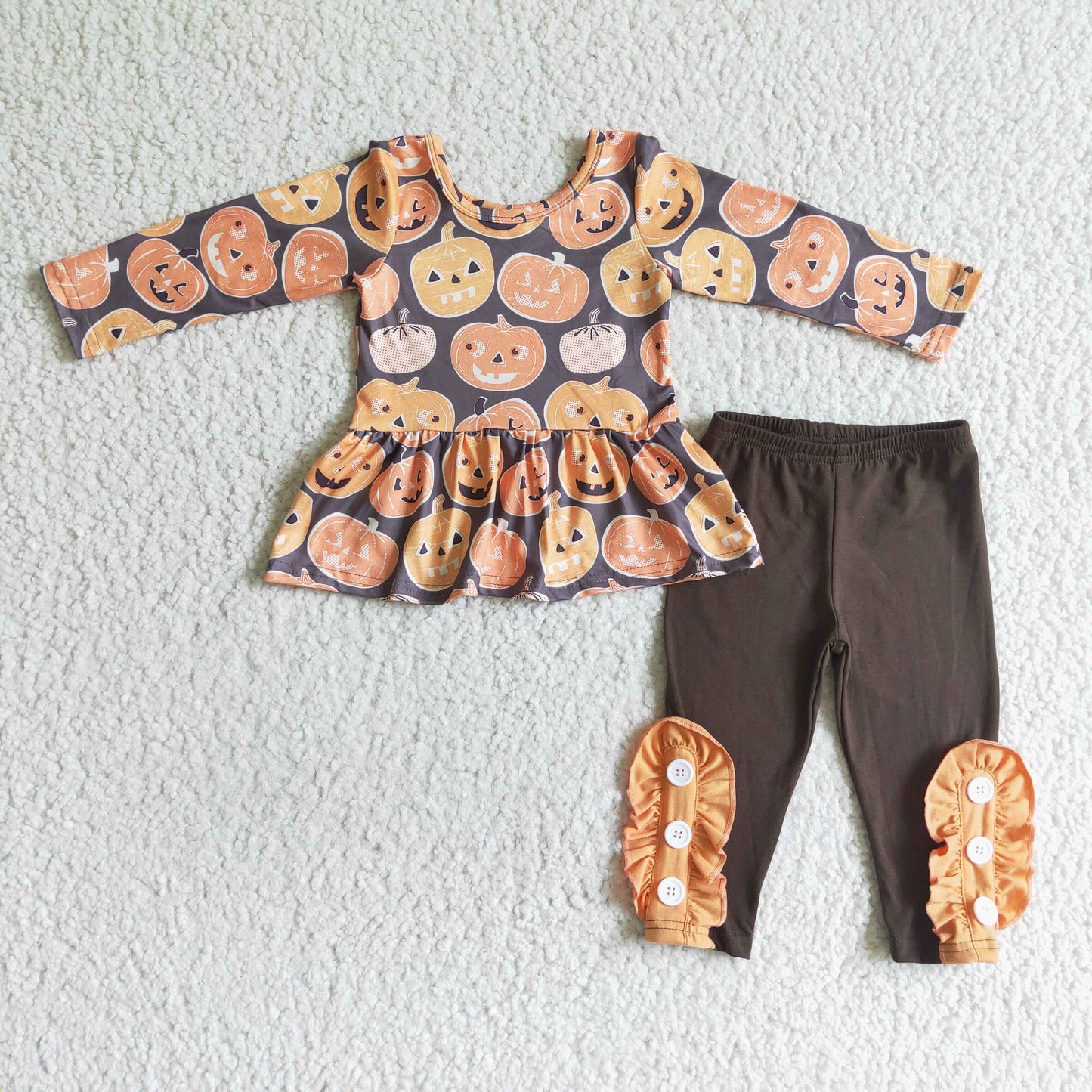 GLP0116 Halloween Pumpkin Orange Tunic Girls Long Sleeve Pants Outfits