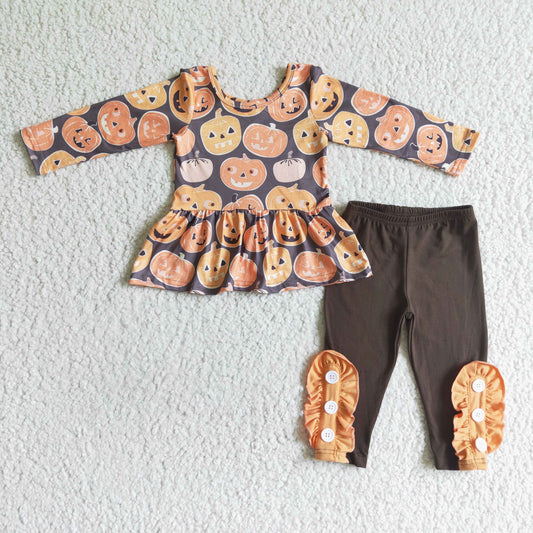 GLP0116 Halloween Pumpkin Orange Tunic Girls Long Sleeve Pants Outfits