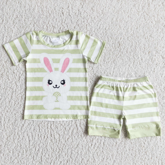 Easter Green Striped Print Rabbits Boys Outfits