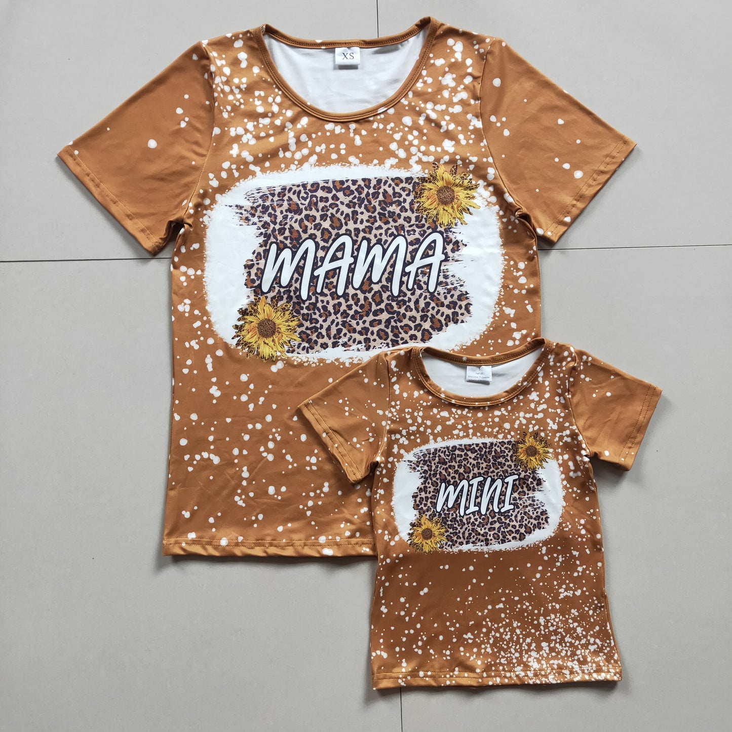 GT0099 Family Adult Mama Leopard Sunflower Girls Short Sleeve Top T-shirts