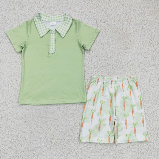 BSSO0095 Easter Green Carrot Collar Boys Short Sleeve Shorts Outfits