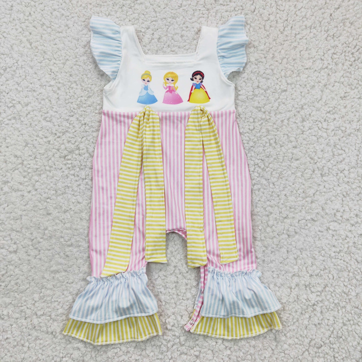 SR0139  Pink Blue Princess Cartoon Girls Short Sleeve Romper