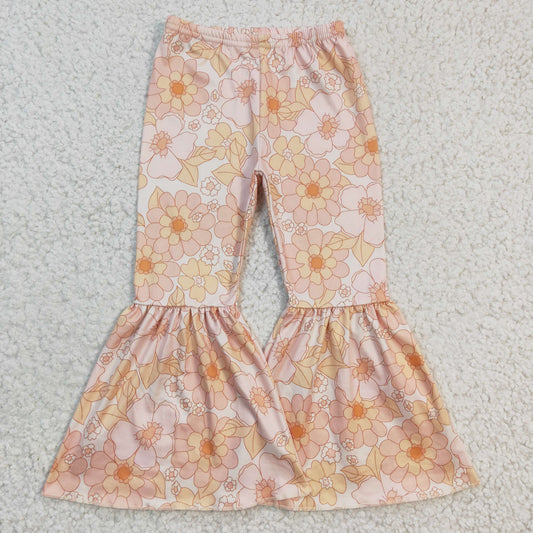 P0054 Pink Floral Print Girls Long Pants