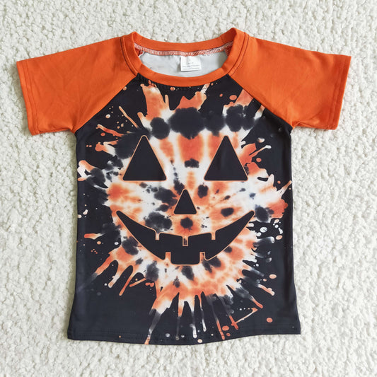 BT0043 Halloween Orange Pumpkin Ghost Boys Short Sleeve Top T-shirts