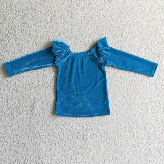 GT0064 Blue Velvet Girls Long Sleeve Top T-shirts