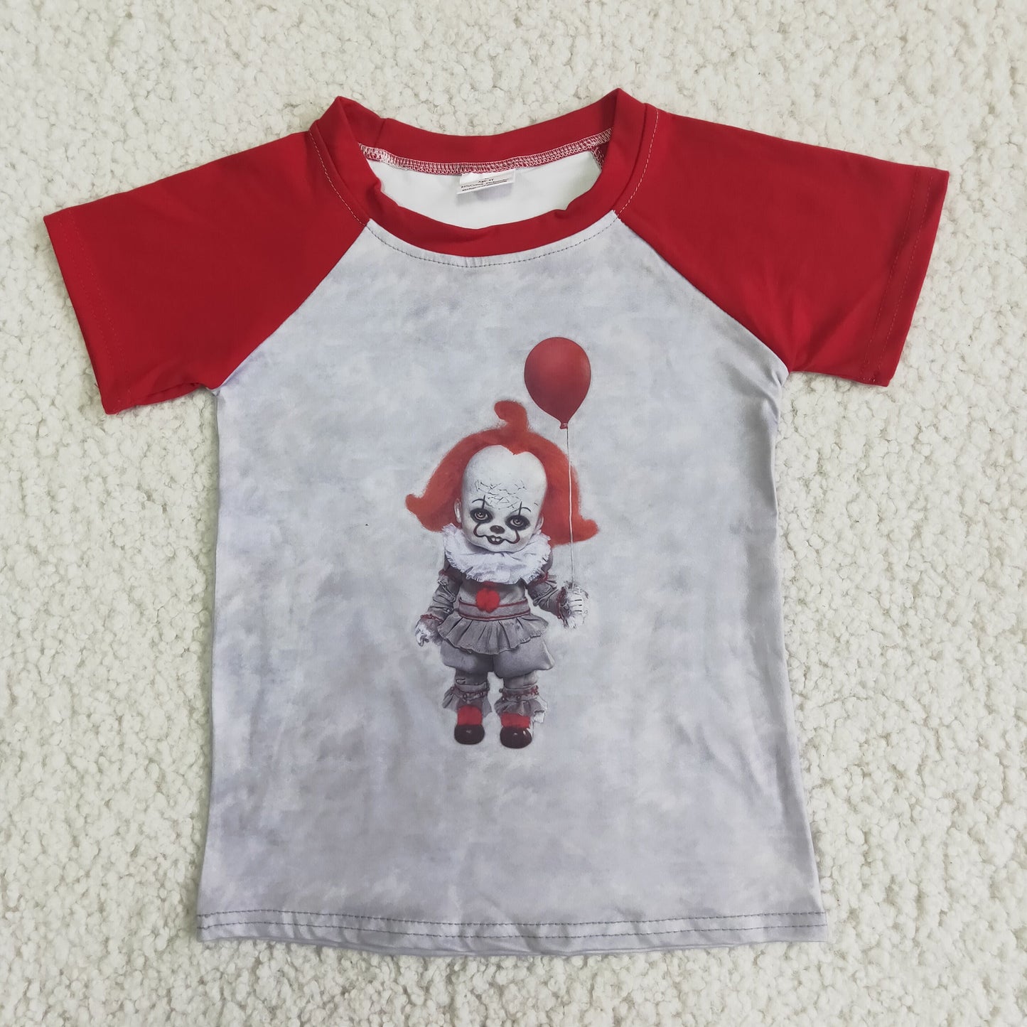 D3-29 Halloween Clown Red Raglan Boys Short Sleeve Top T-shirts